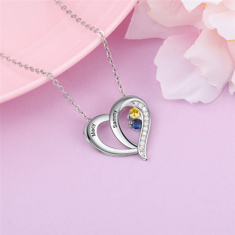 Custom 2 Stone Mother's Necklace 2 Engraved Names Sterling Silver