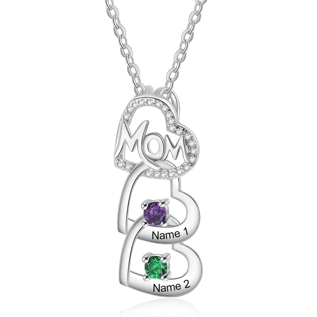 Engraved 2 Birthstone Mom's Heart Necklace: Name Necklace