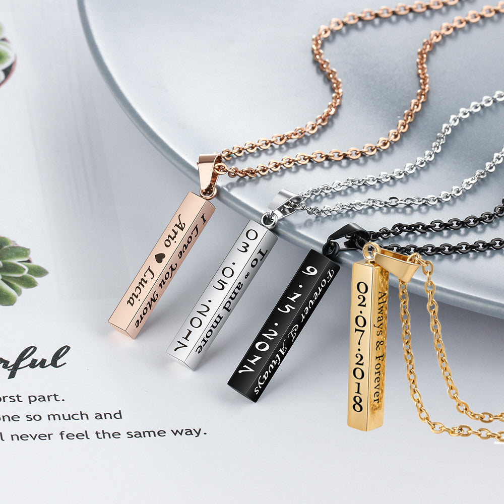 Personalized 4 Sided Bar Necklace - Engraved on 4 Sides - 4 Colors Available