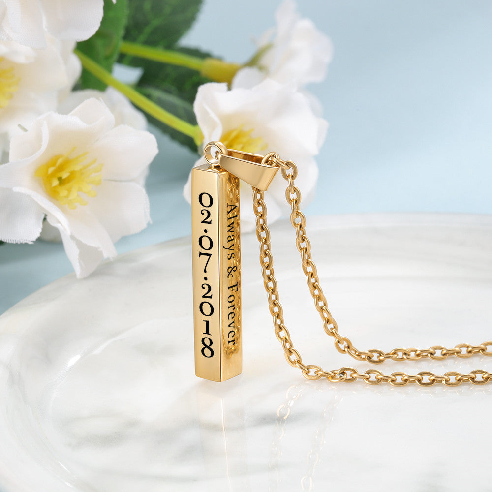 Personalized 4 Sided Bar Necklace - Engraved on 4 Sides - 4 Colors Available