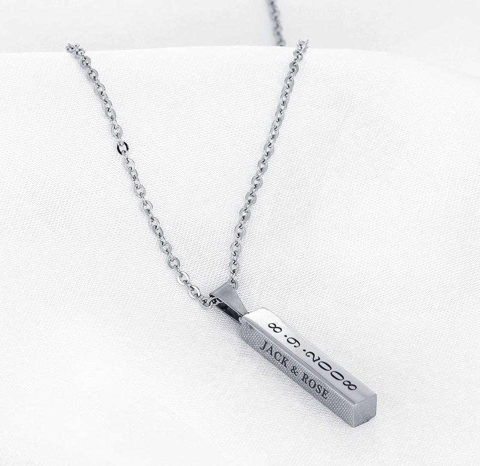 Personalized 4 Sided Bar Necklace - Engraved on 4 Sides - 4 Colors Available