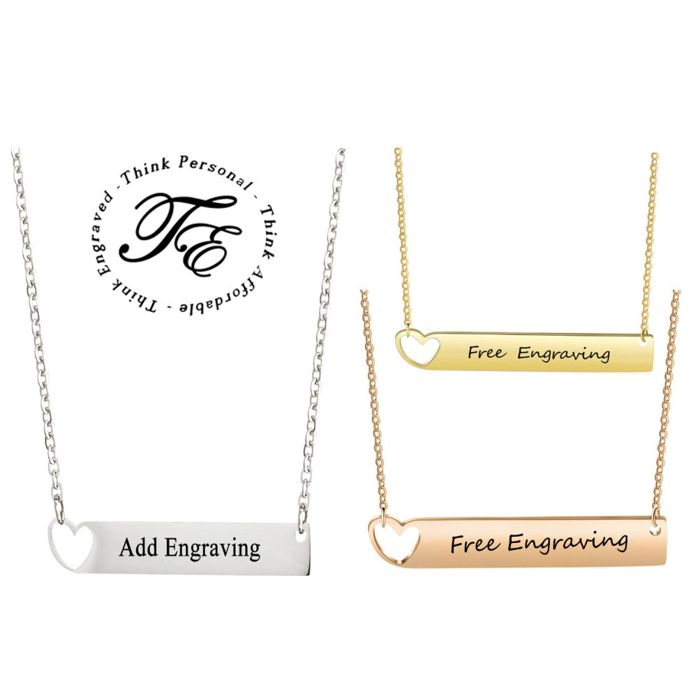 Personalized Engraved Bar Name Necklace - Heart Cut Out