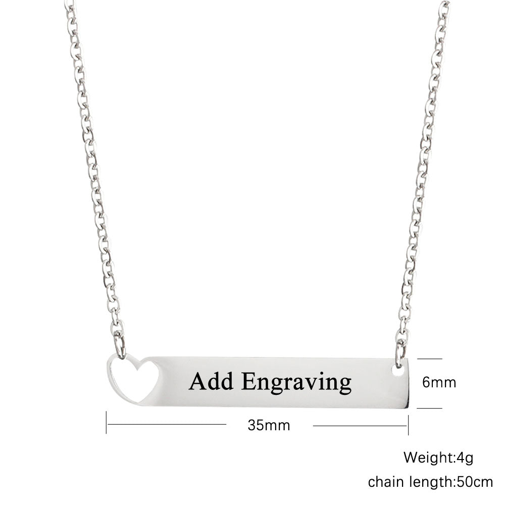 Personalized Engraved Bar Name Necklace - Heart Cut Out