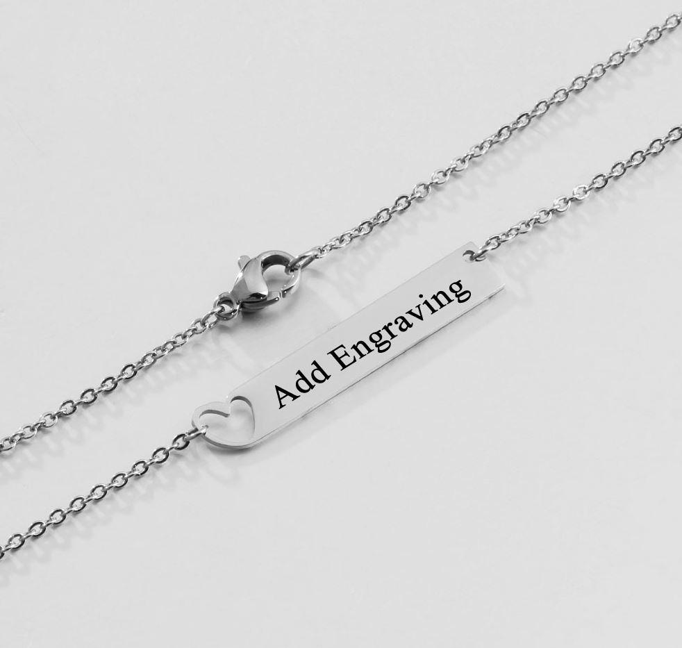 Personalized Engraved Bar Name Necklace - Heart Cut Out
