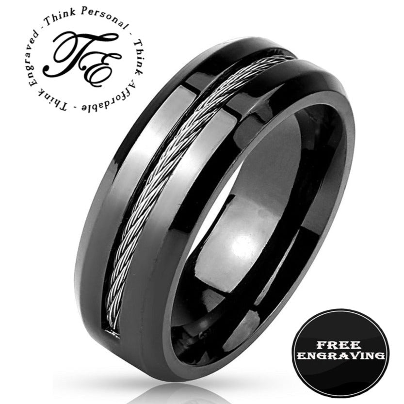 Personalized Wire Cable Promise Ring For Men - Handwriting Ring