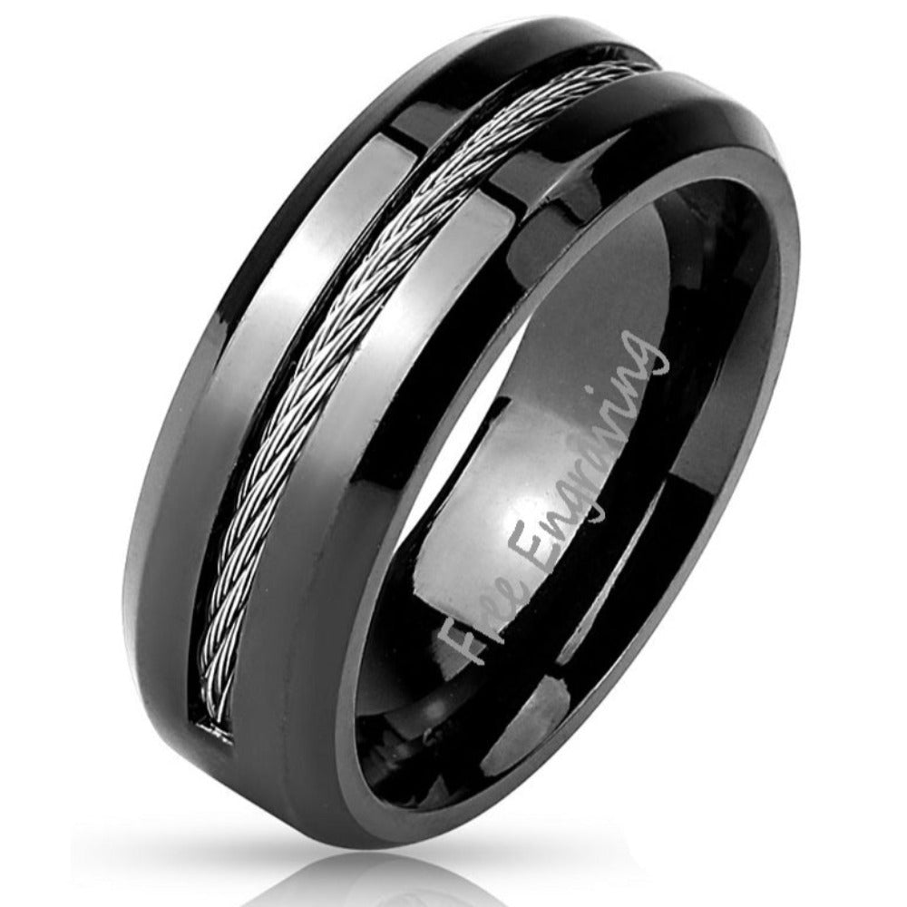 Personalized Wire Cable Promise Ring For Men - Handwriting Ring