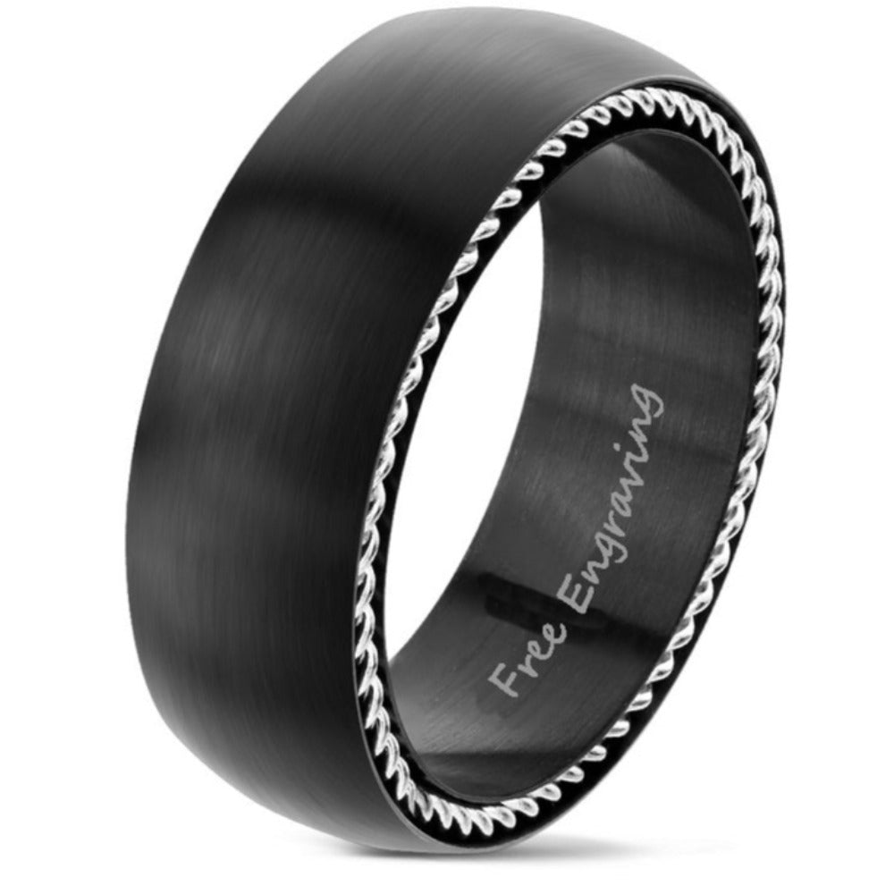 Personalized Men's Promise Ring - Side Wire Cable Inlay Stainless Steel