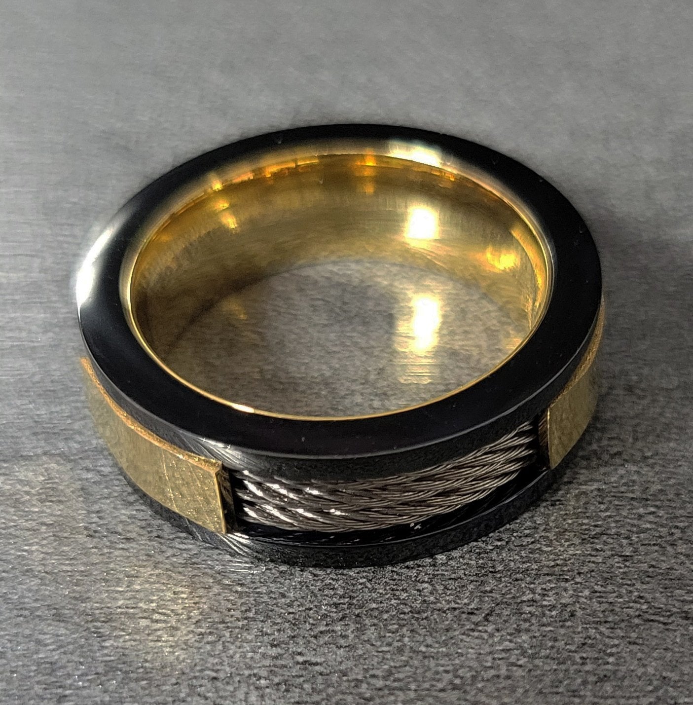 Personalized Engraved Men's Cable Inlay Promise Ring - Handwriting Ring