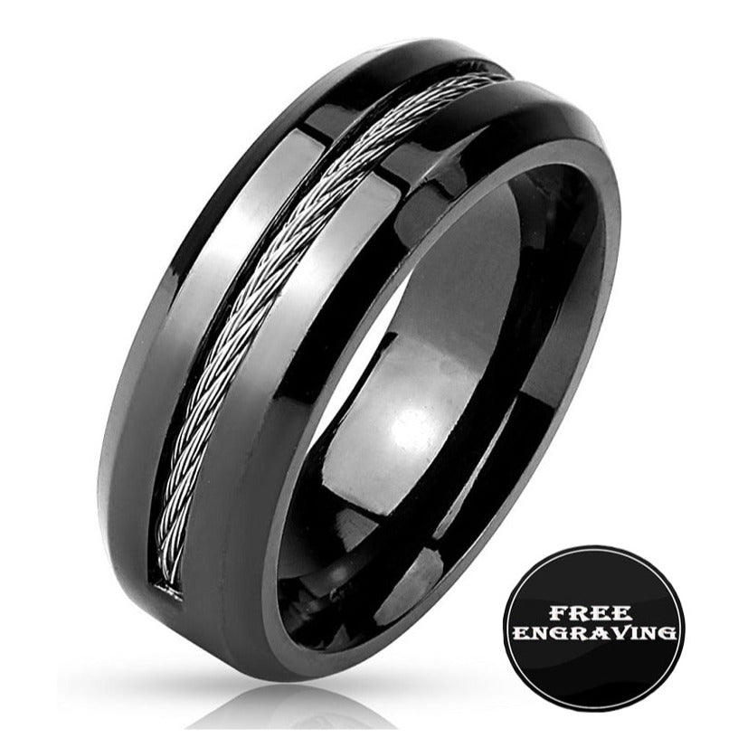 Personalized Wire Cable Promise Ring For Men - Handwriting Ring