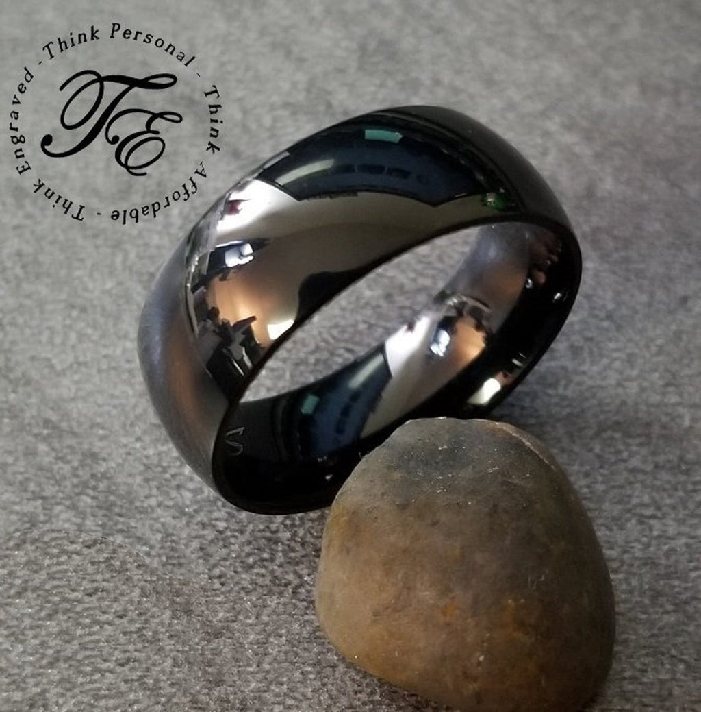 Engraved Men's Black Promise Ring - Engraved Men's Ring Handwriting Ring