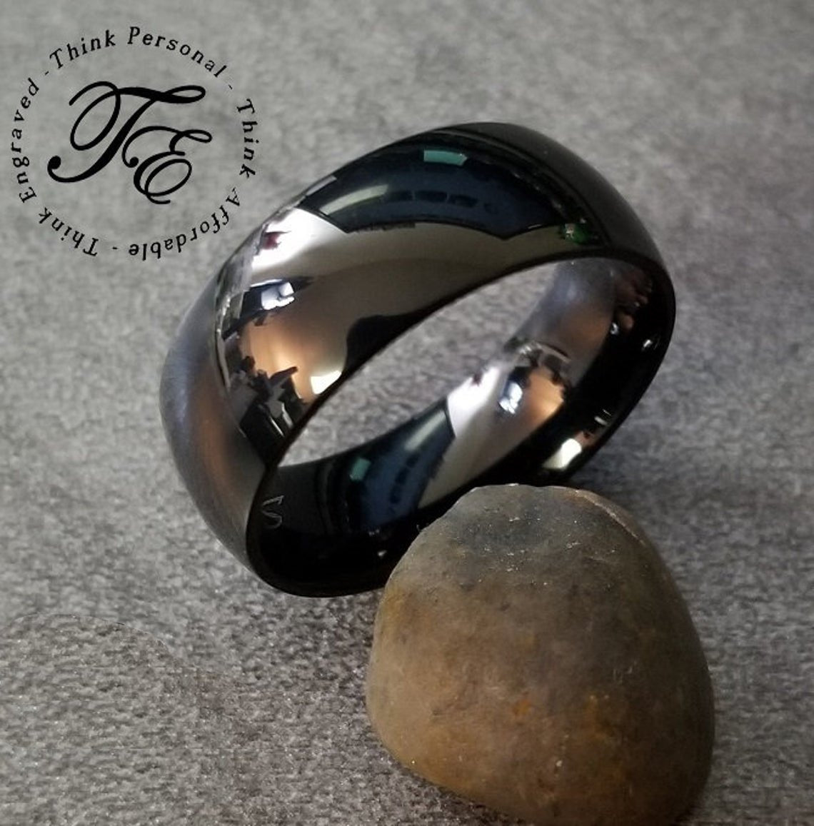 Engraved Men's Black Promise Ring - Engraved Men's Ring Handwriting Ring