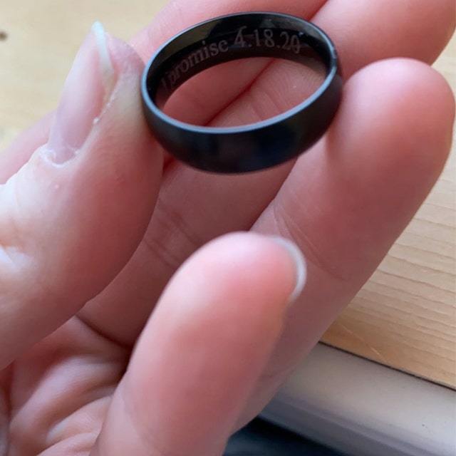 Engraved Men's Black Promise Ring - Engraved Men's Ring Handwriting Ring