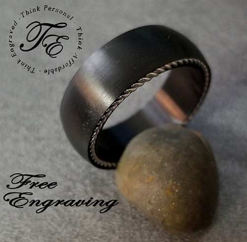 Personalized Men's Promise Ring - Side Wire Cable Inlay Stainless Steel