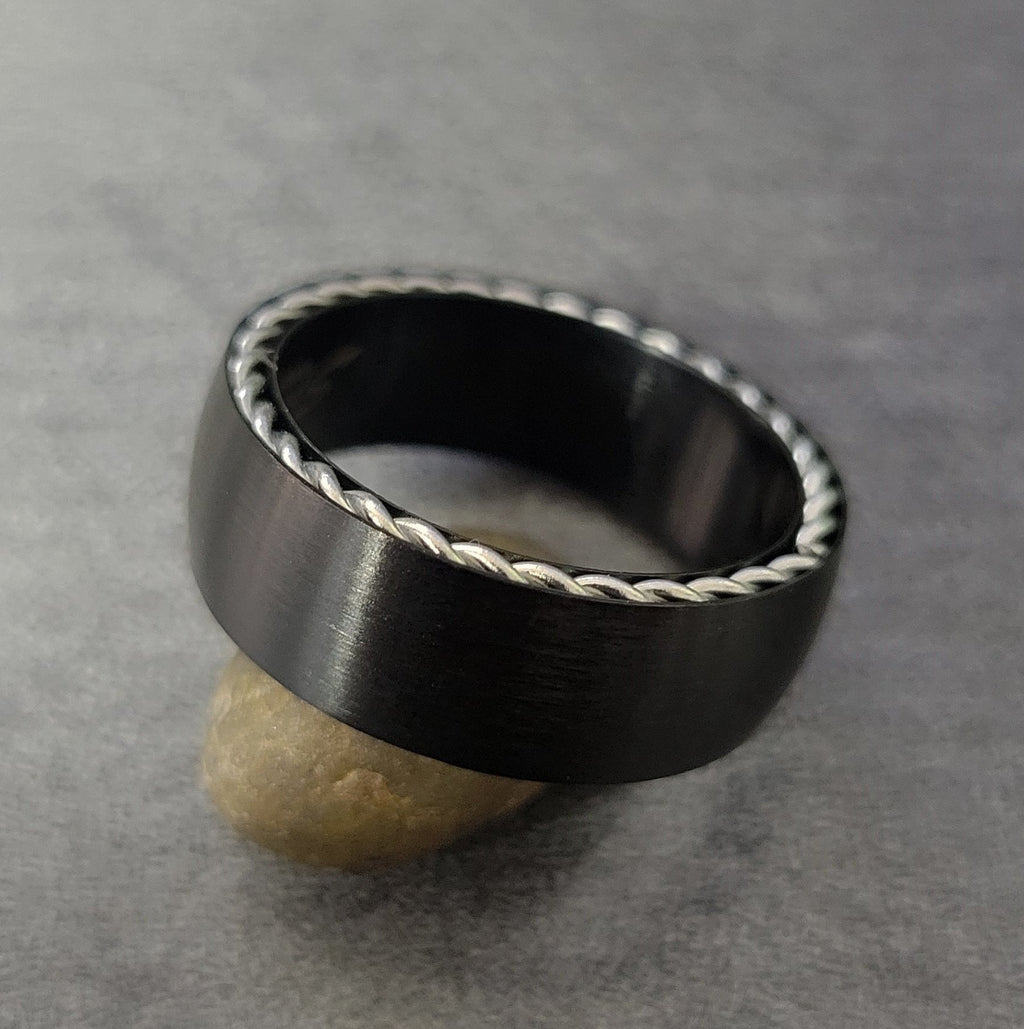Personalized Men's Promise Ring - Side Wire Cable Inlay Stainless Steel