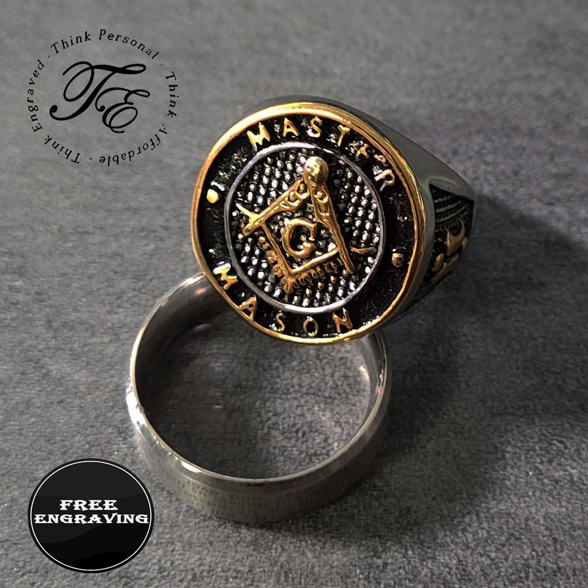 Personalized Ornate Master Mason Ring Engraved Free Mason Ring