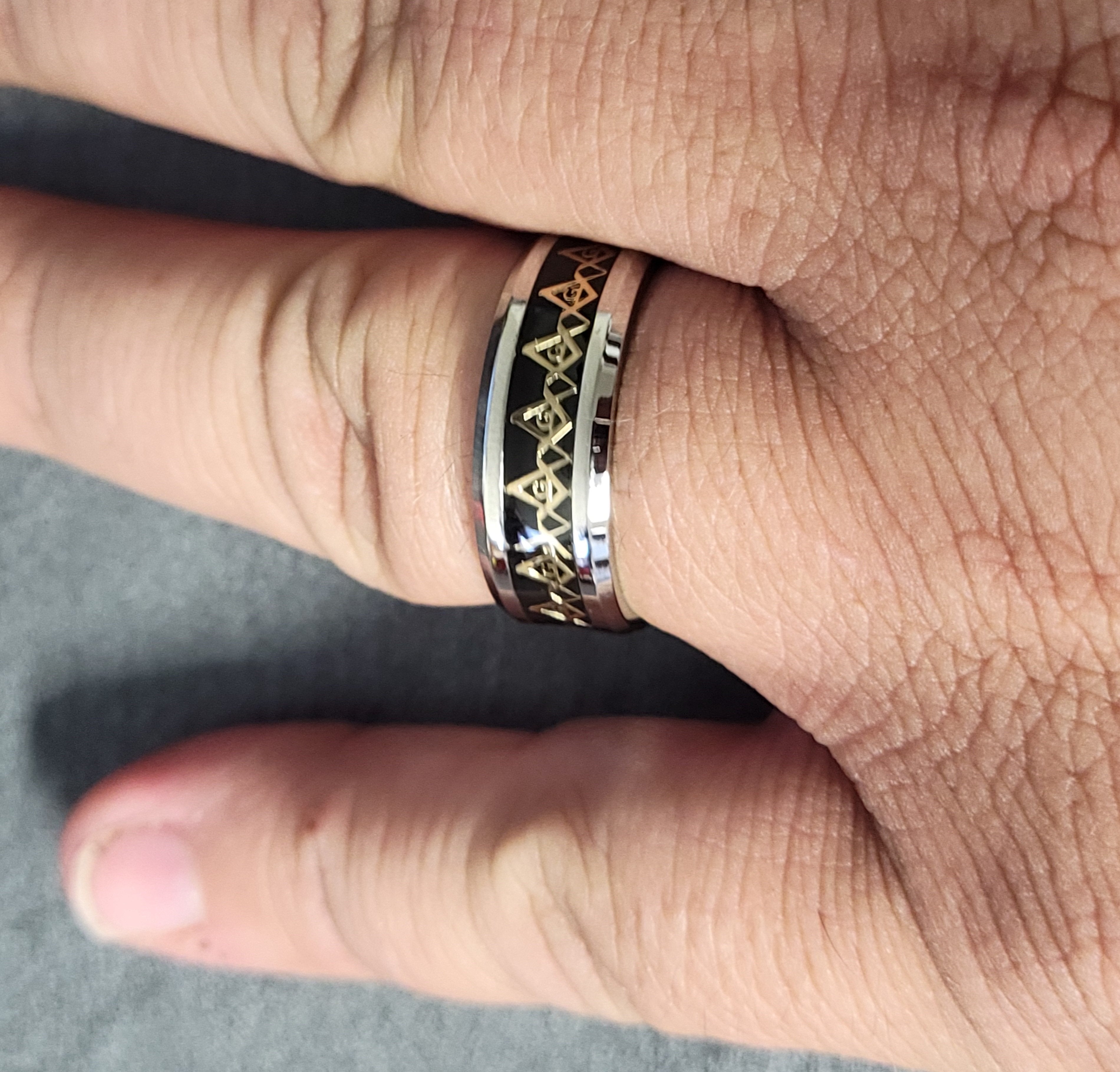 Personalized Black Gold Masonic Compass Ring Engraved Mason Ring