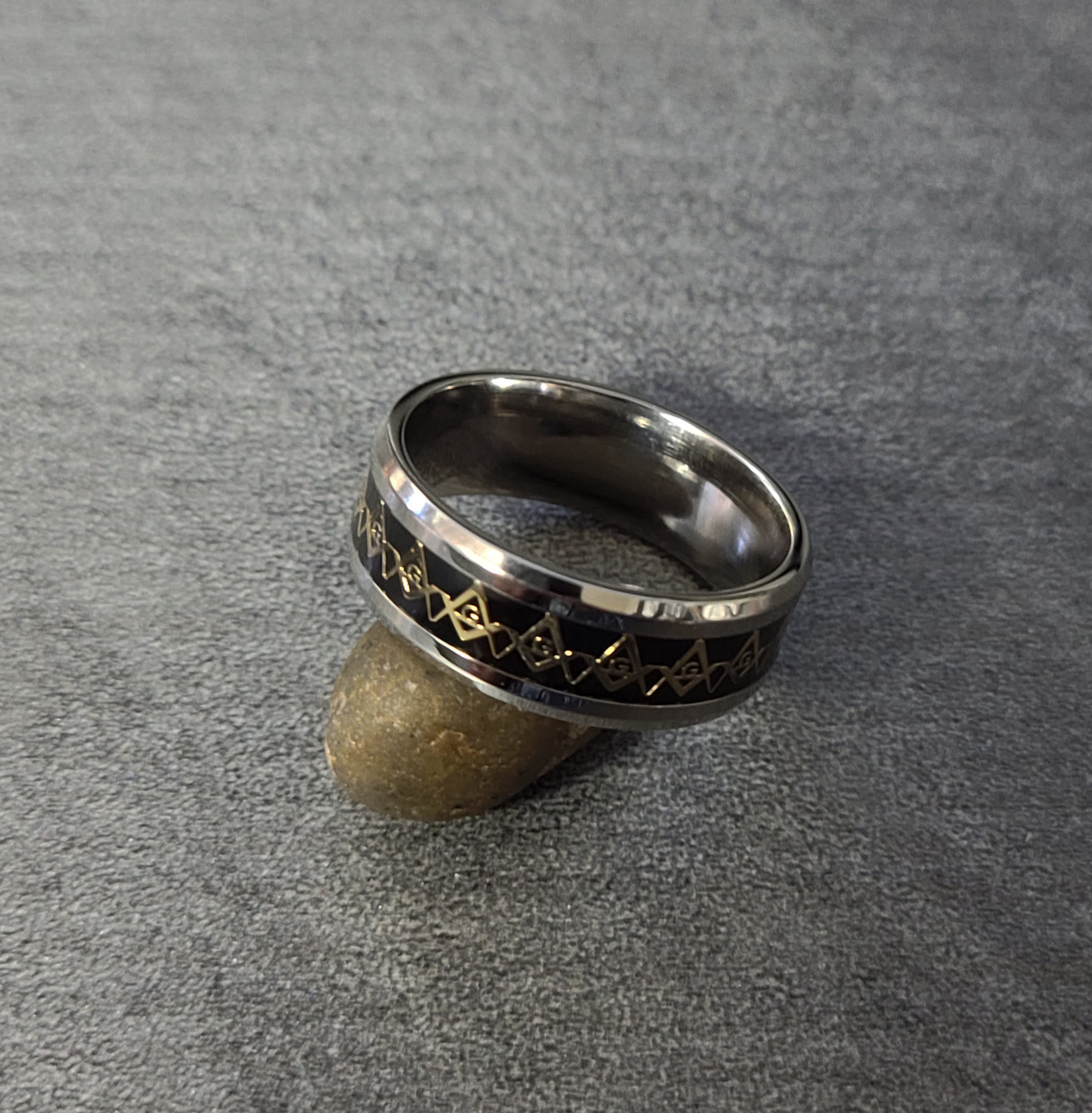 Personalized Black Gold Masonic Compass Ring Engraved Mason Ring