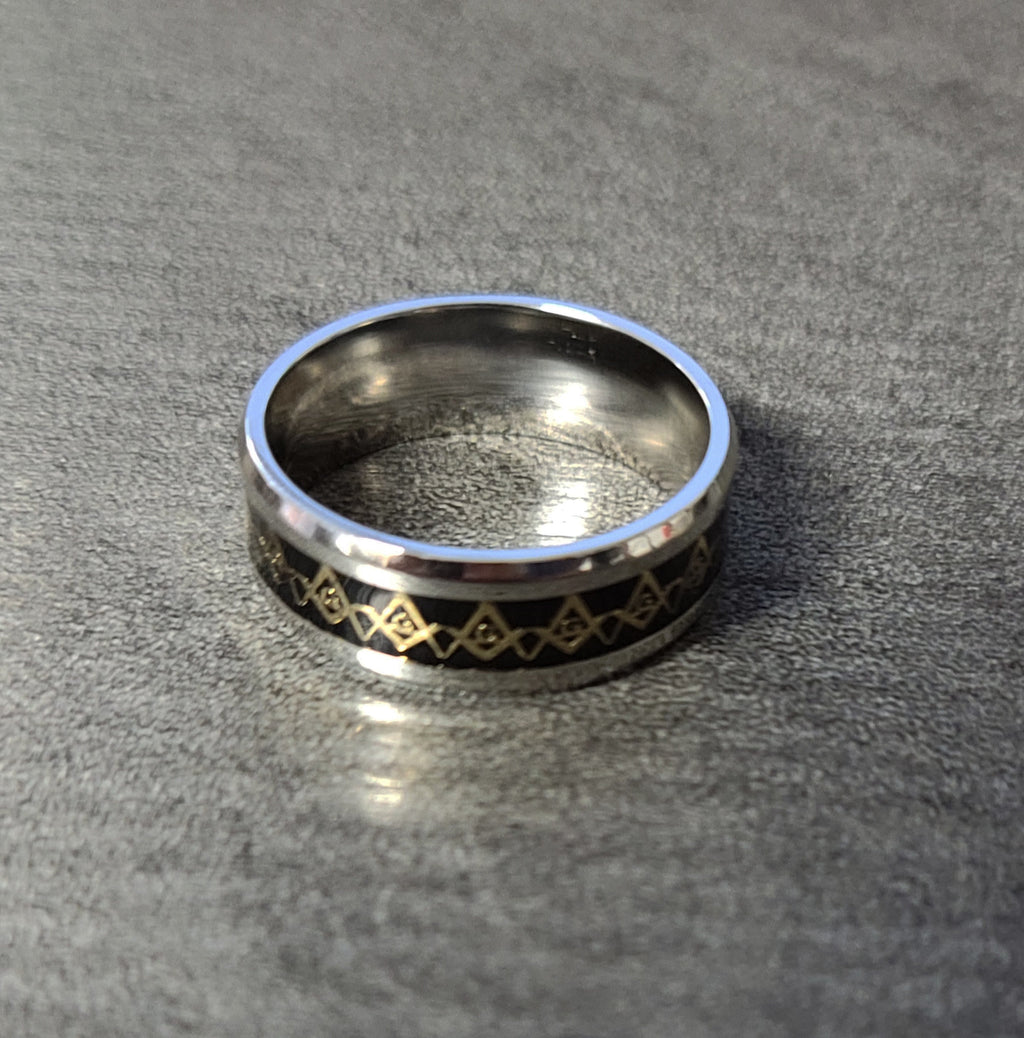 Personalized Black Gold Masonic Compass Ring Engraved Mason Ring