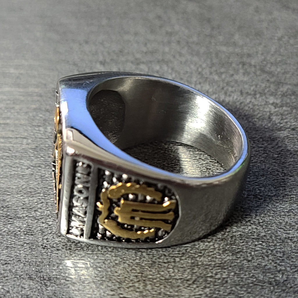 Personalized Ornate Free Mason Compass Ring Engraved Masonic Ring