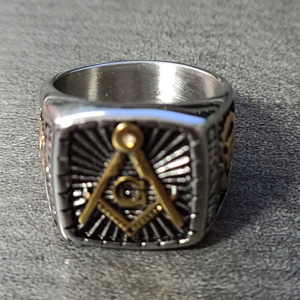 Personalized Ornate Free Mason Compass Ring Engraved Masonic Ring