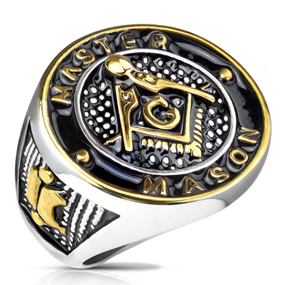 Personalized Ornate Master Mason Ring Engraved Free Mason Ring