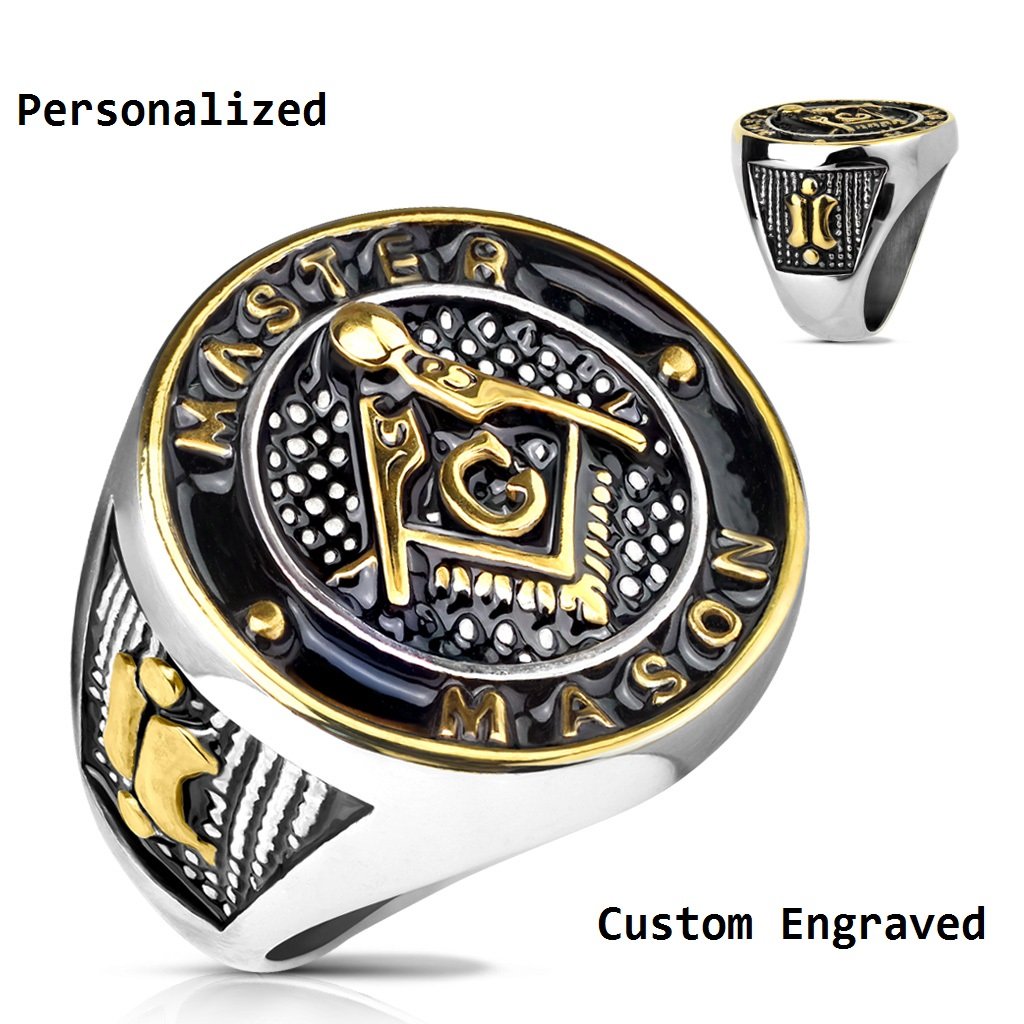 Personalized Ornate Master Mason Ring Engraved Free Mason Ring