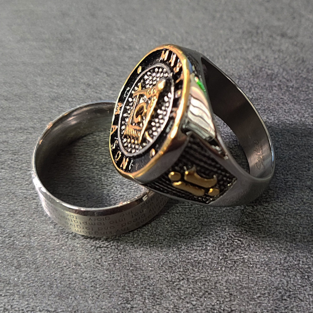 Personalized Ornate Master Mason Ring Engraved Free Mason Ring