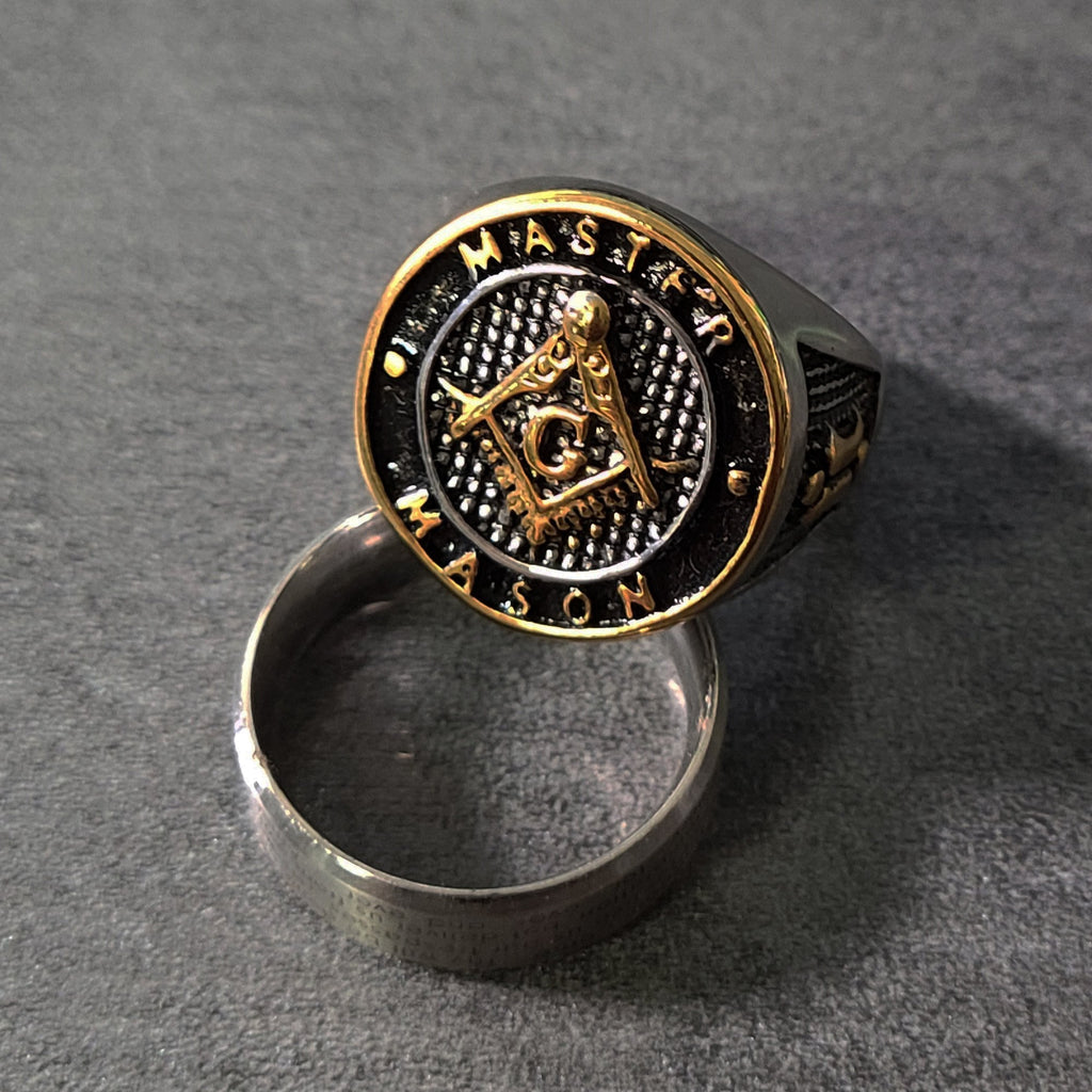 Personalized Ornate Master Mason Ring Engraved Free Mason Ring