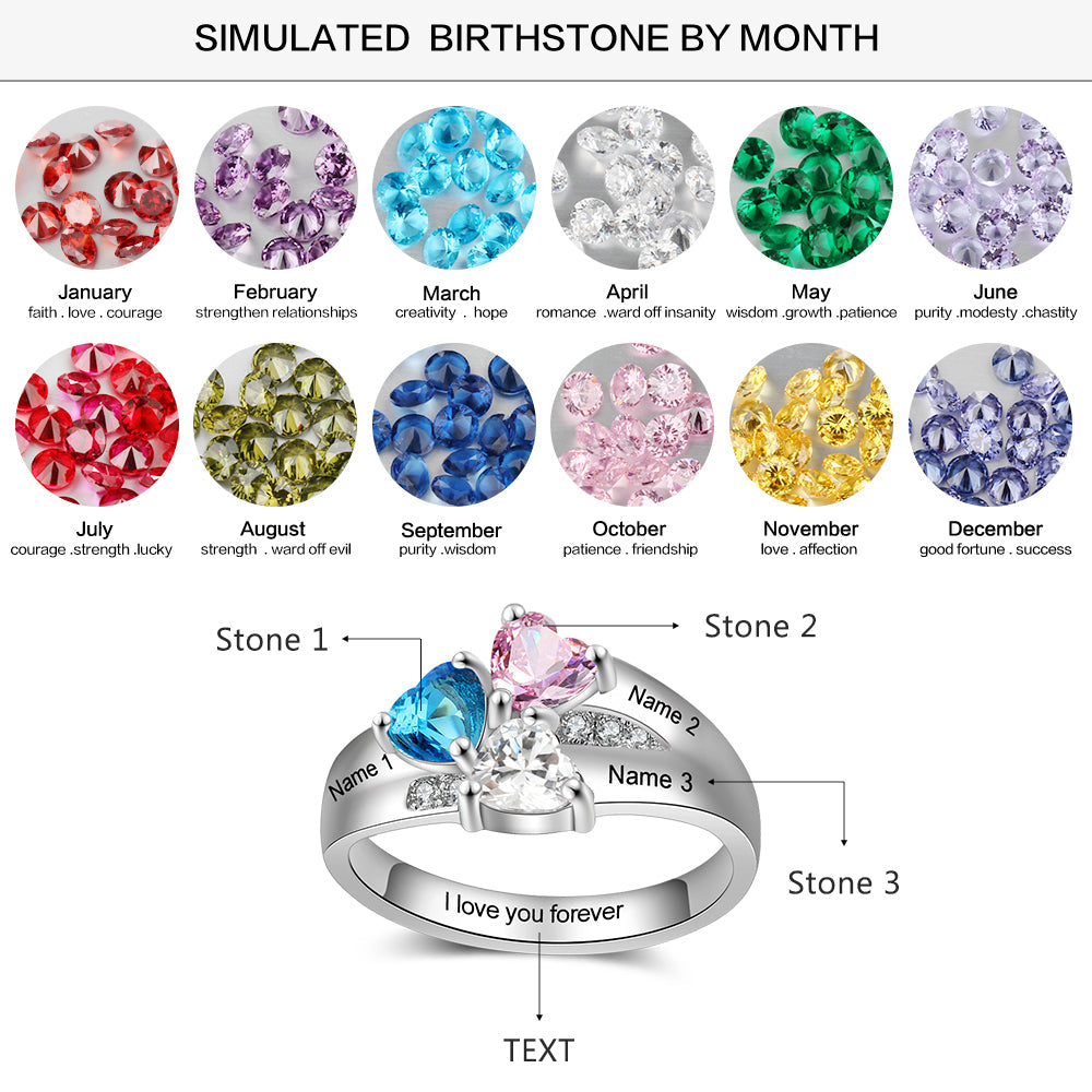 Personalized 3 Birthstone Mother's Ring Three Loves