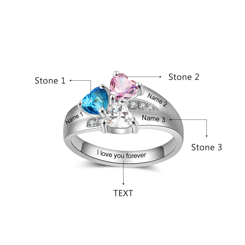 Personalized 3 Birthstone Mother's Ring Three Loves