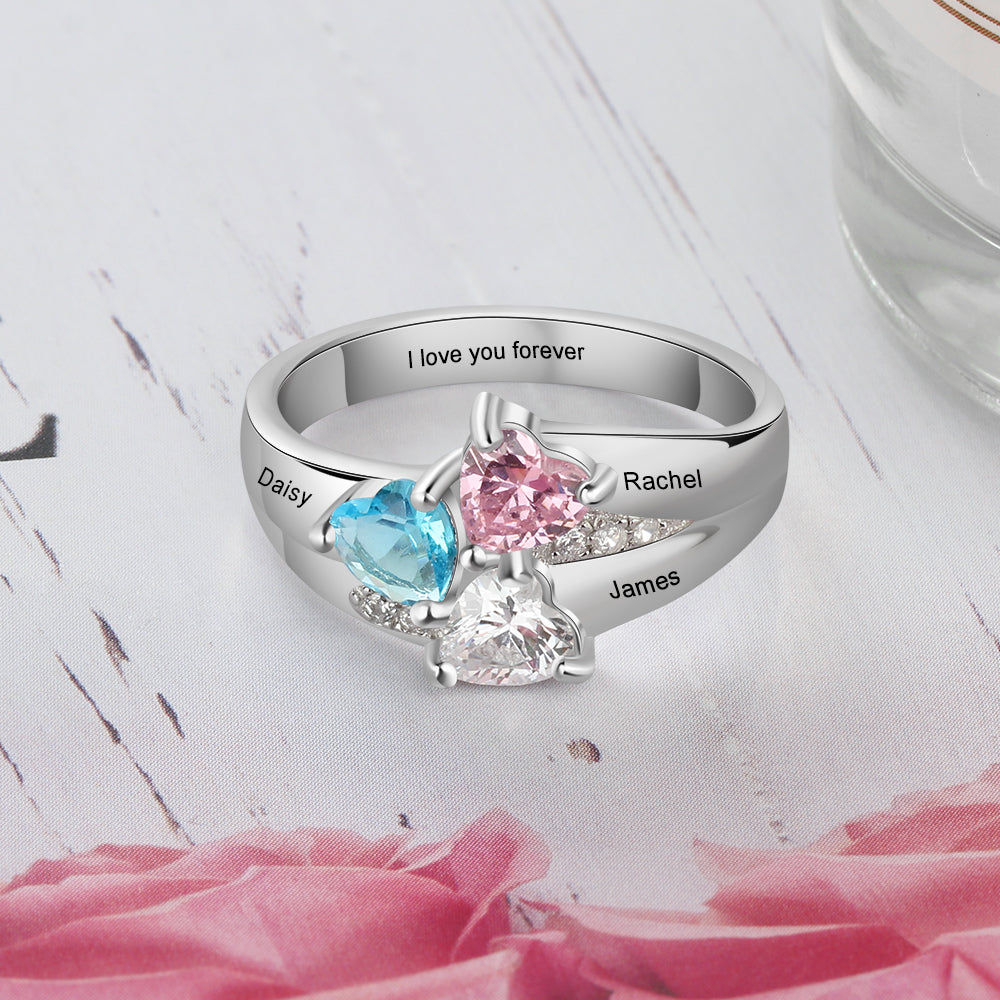 Personalized 3 Birthstone Mother's Ring Three Loves