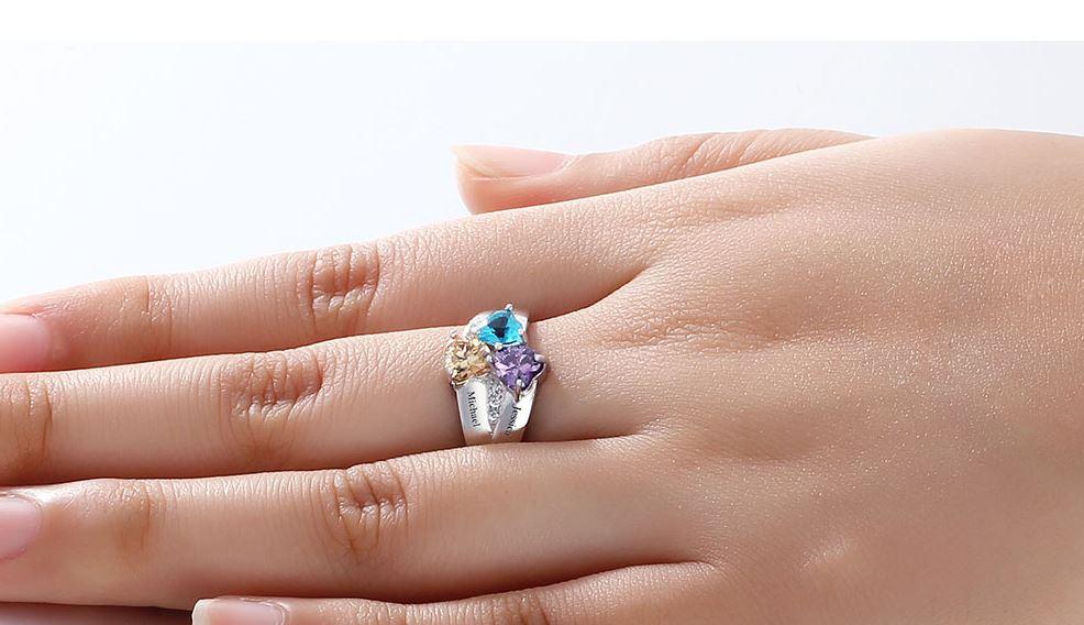 Personalized 3 Birthstone Mother's Ring Three Loves