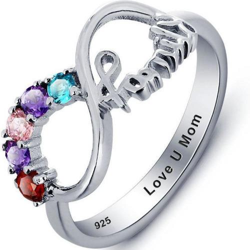Personalized 5 Birthstone Mother's Infinity Ring Family 5 Engraved Names