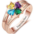 Personalized Rose Gold Mother's Ring 4 Birthstones Circled Hearts 4 Names