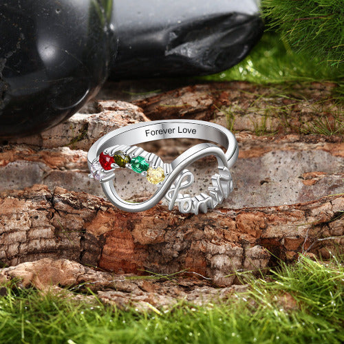Personalized 5 Birthstone Mother's Infinity Ring Family 5 Engraved Names
