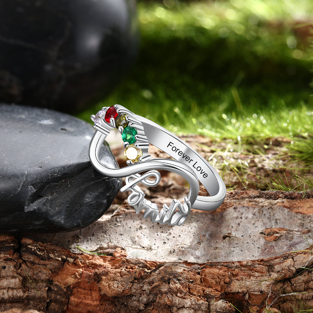 Personalized 5 Birthstone Mother's Infinity Ring Family 5 Engraved Names