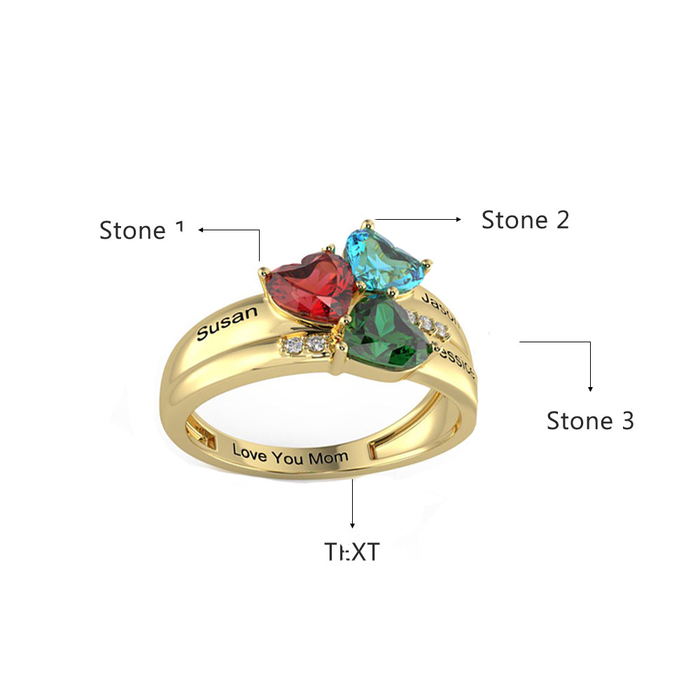 Personalized Gold Mother's Ring 3 Birthstones Three Loves 3 Names
