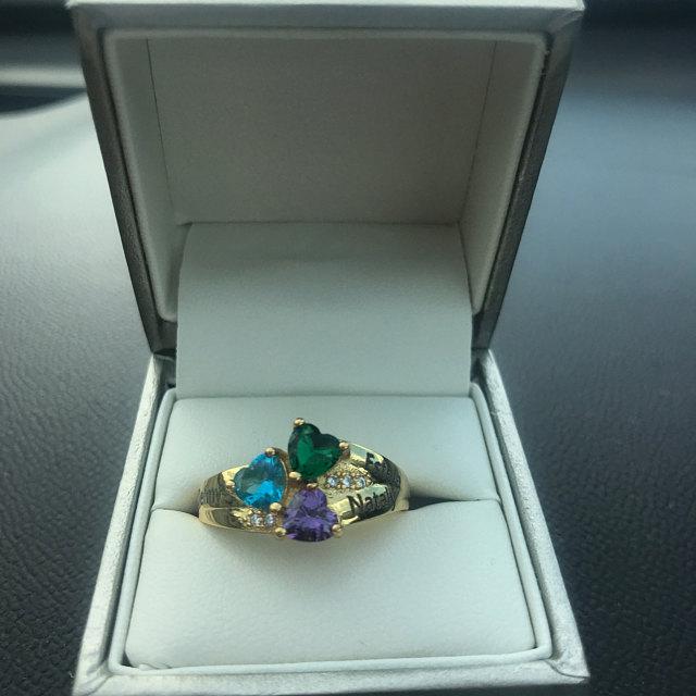 Personalized Gold Mother's Ring 3 Birthstones Three Loves 3 Names