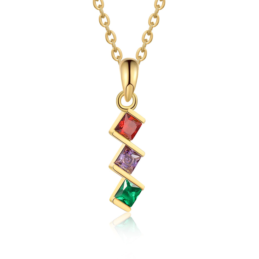 3 Birthstone Elegant Square Stone Mother's Necklace