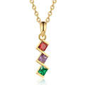 3 Birthstone Elegant Square Stone Mother's Necklace