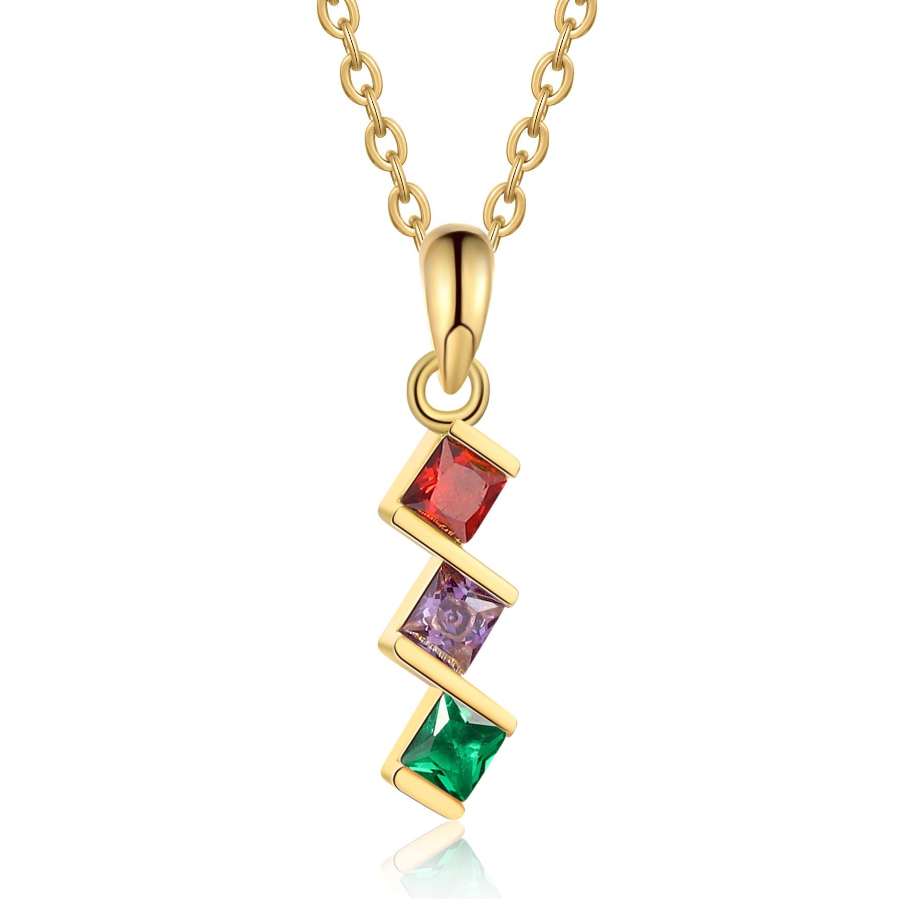 3 Birthstone Elegant Square Stone Mother's Necklace