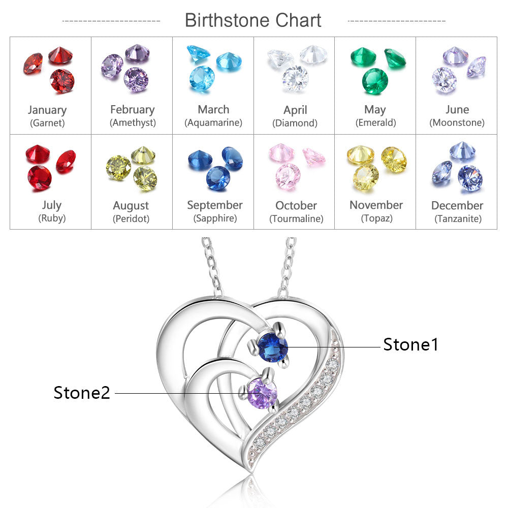 3 Birthstone Heart Name Necklace - Birthstone Heart Mother's Necklace