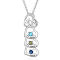 3 Stone Mom's Hearts Necklace: Personalized Silver Mother's Pendant