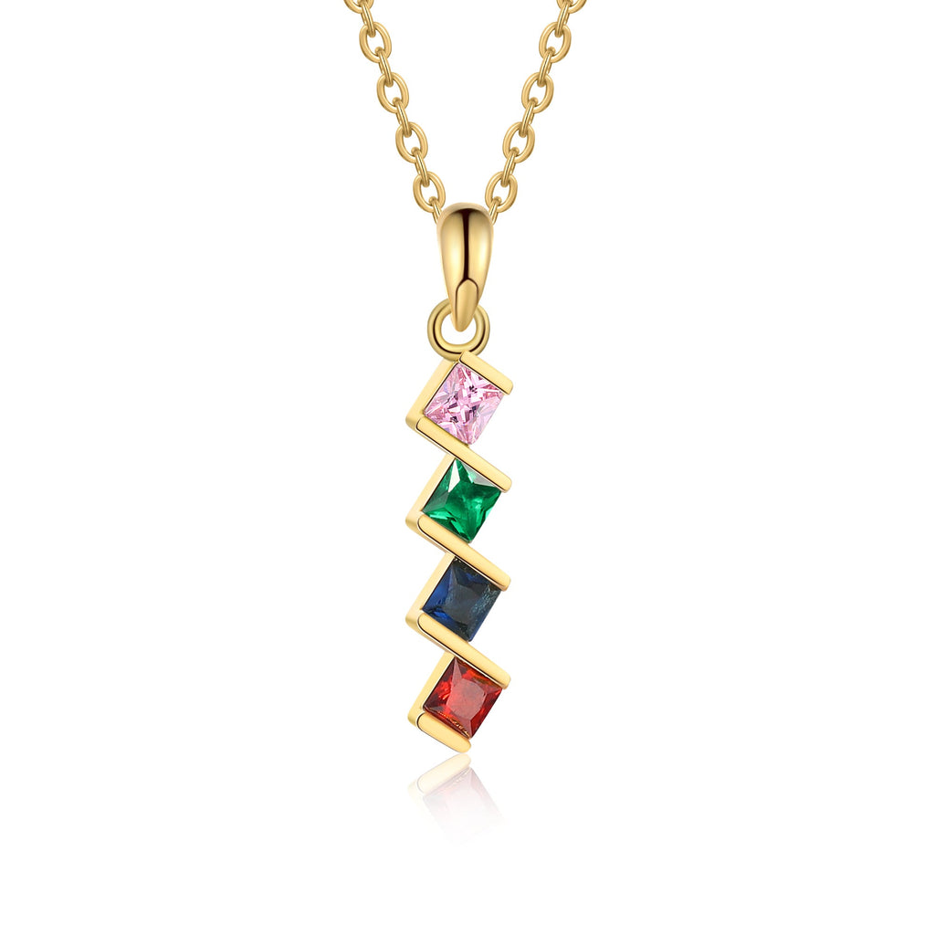 4 Birthstone Elegant Square Stone Mother's Necklace