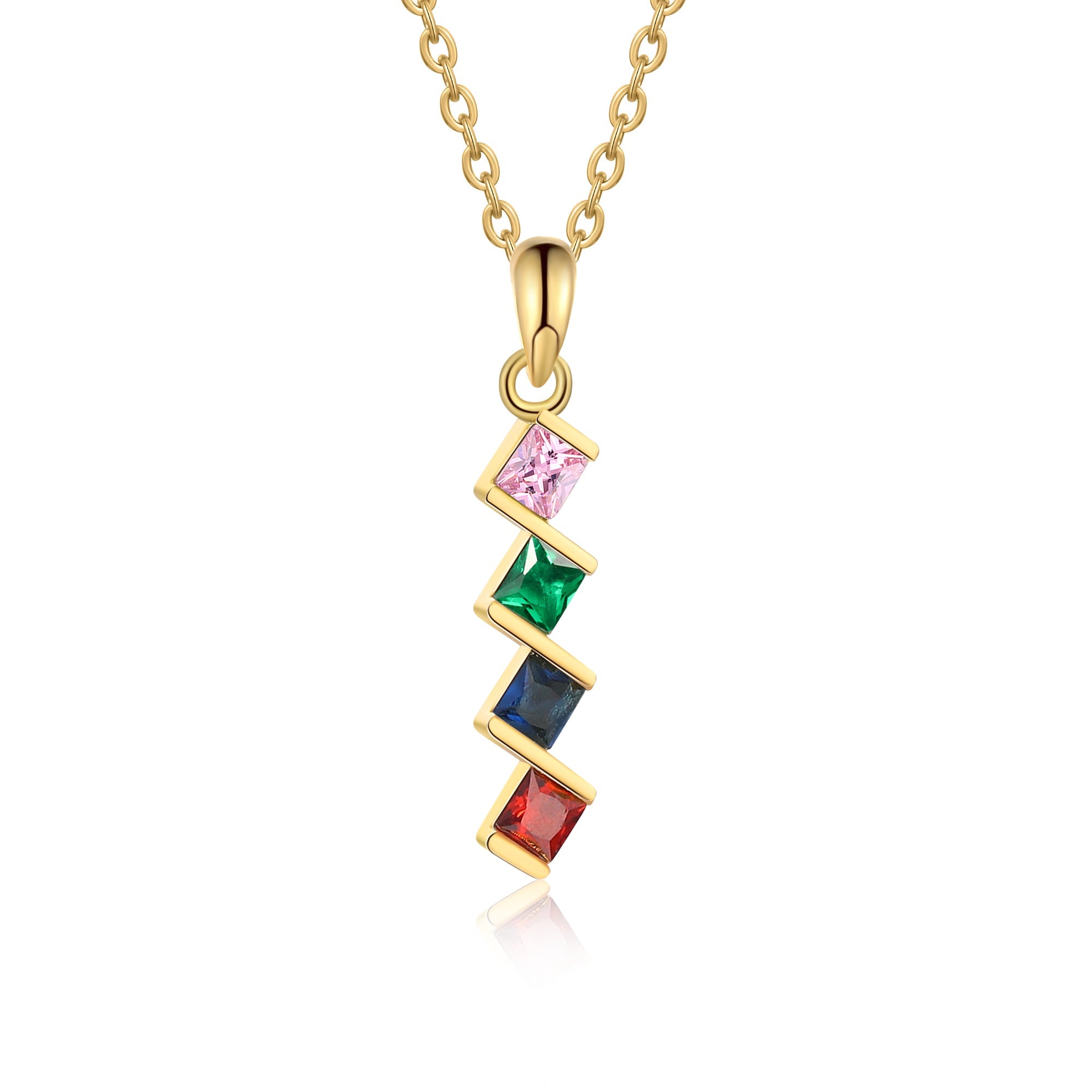4 Birthstone Elegant Square Stone Mother's Necklace