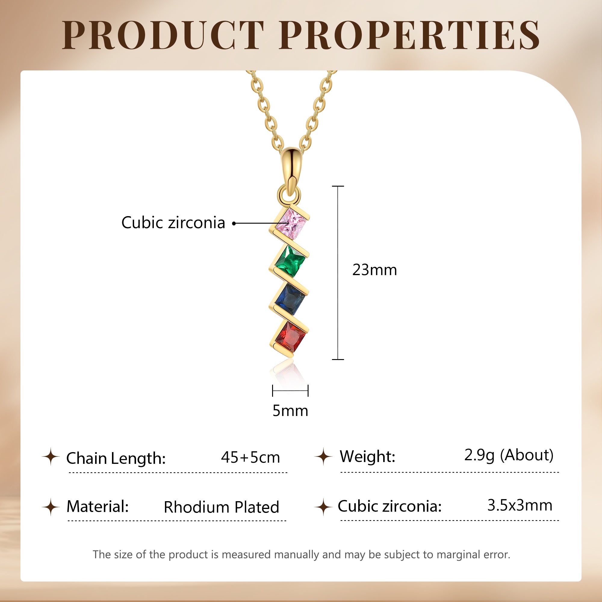 4 Birthstone Elegant Square Stone Mother's Necklace