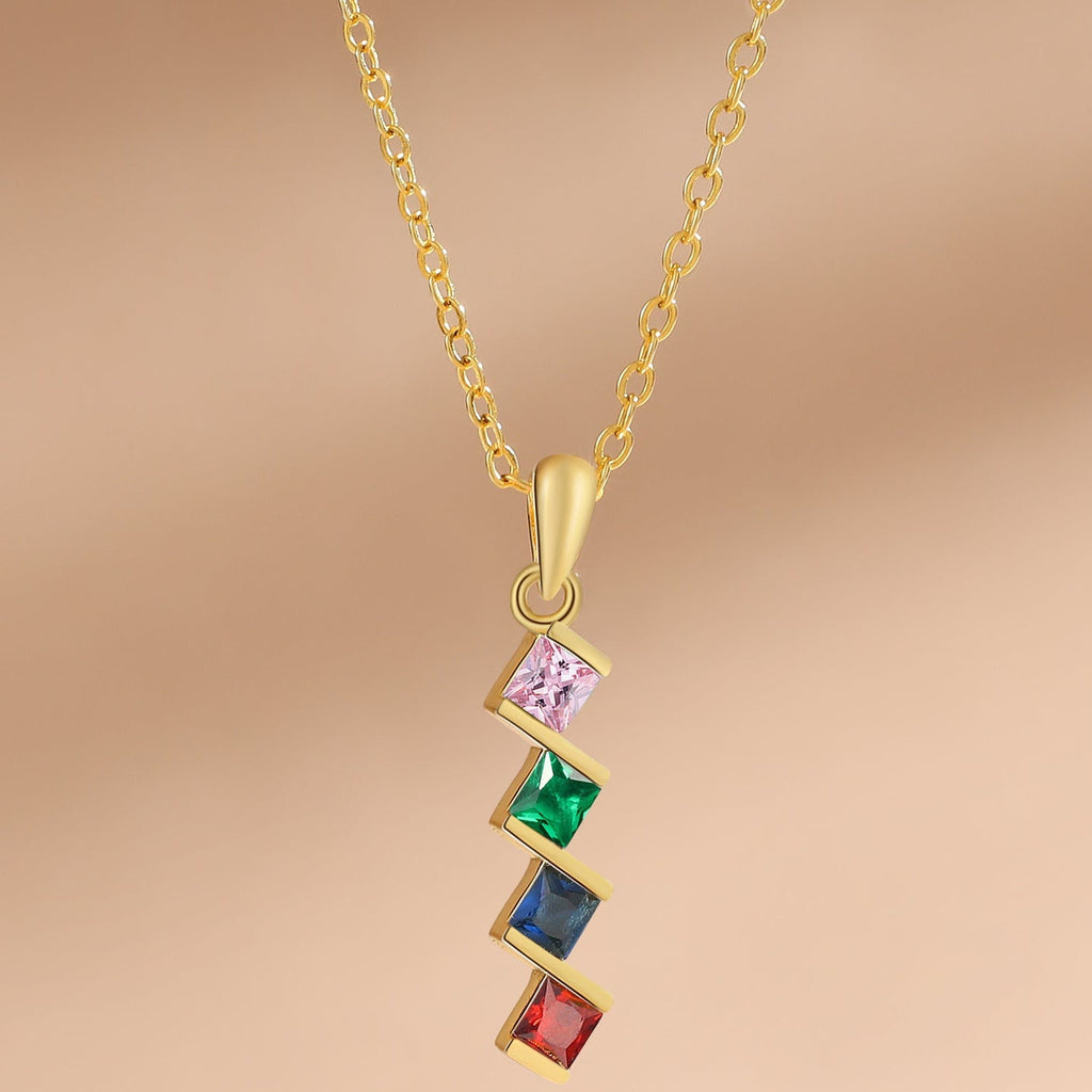 4 Birthstone Elegant Square Stone Mother's Necklace