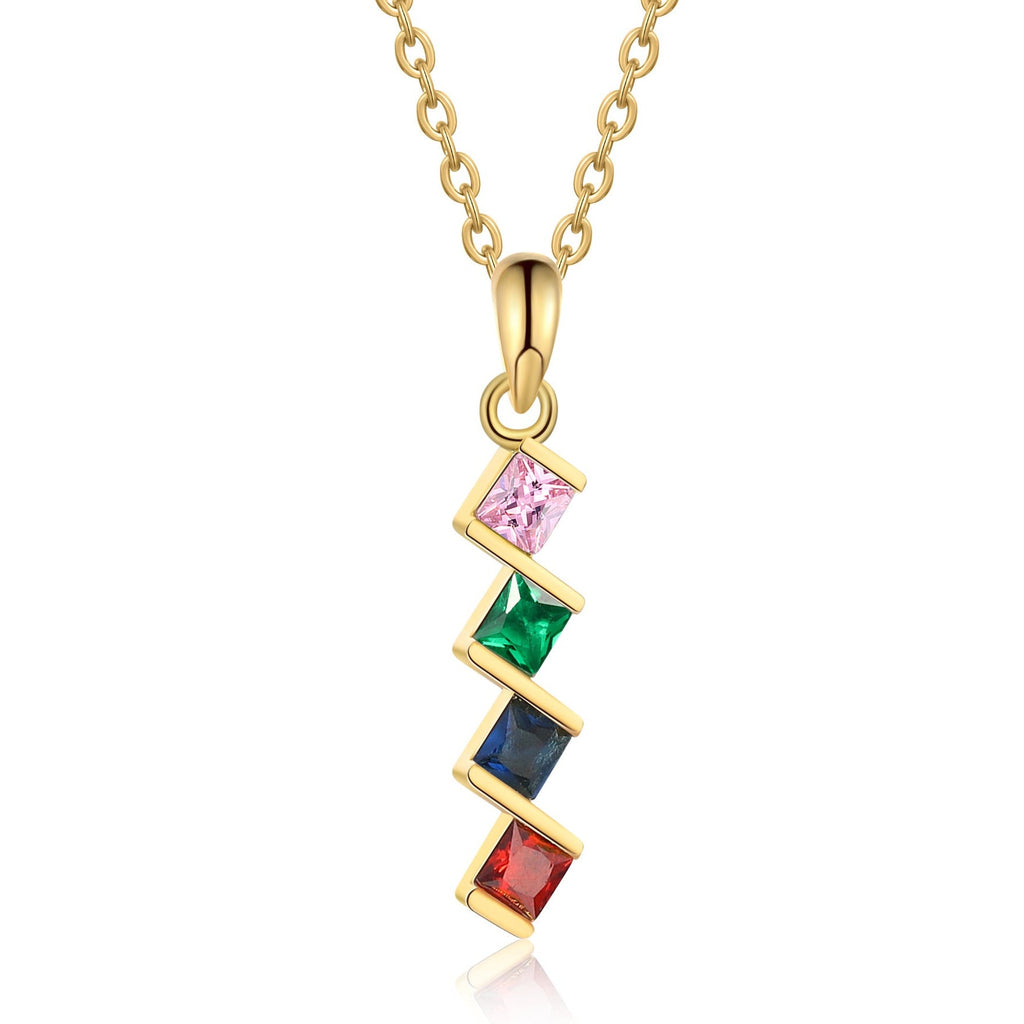 4 Birthstone Elegant Square Stone Mother's Necklace