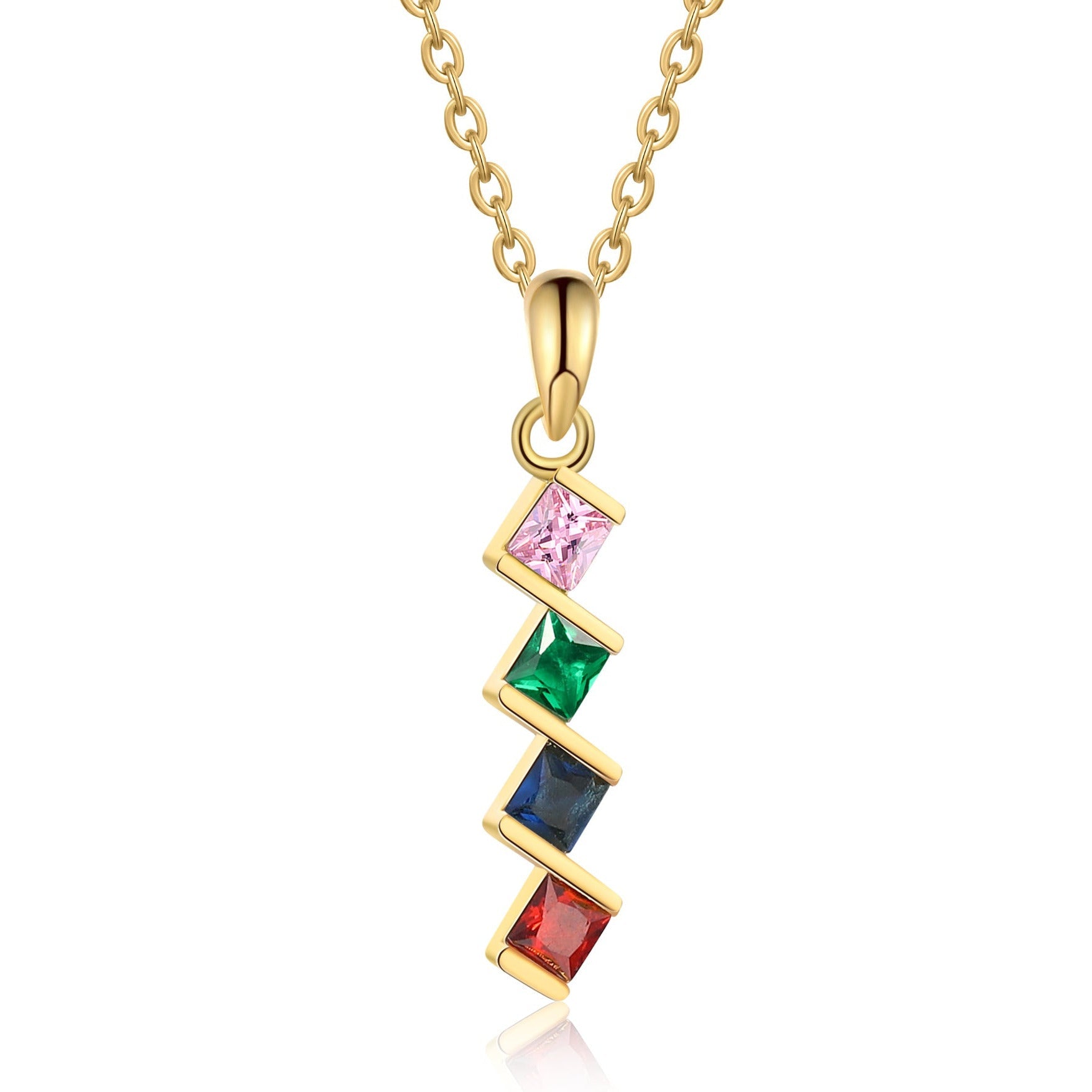 4 Birthstone Elegant Square Stone Mother's Necklace