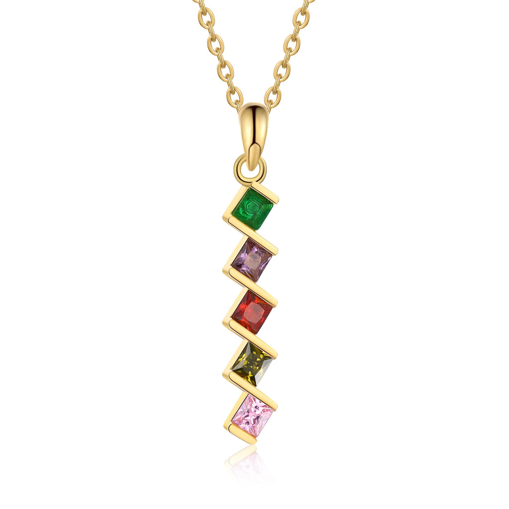 5 Birthstone Elegant Square Stone Mother's Necklace
